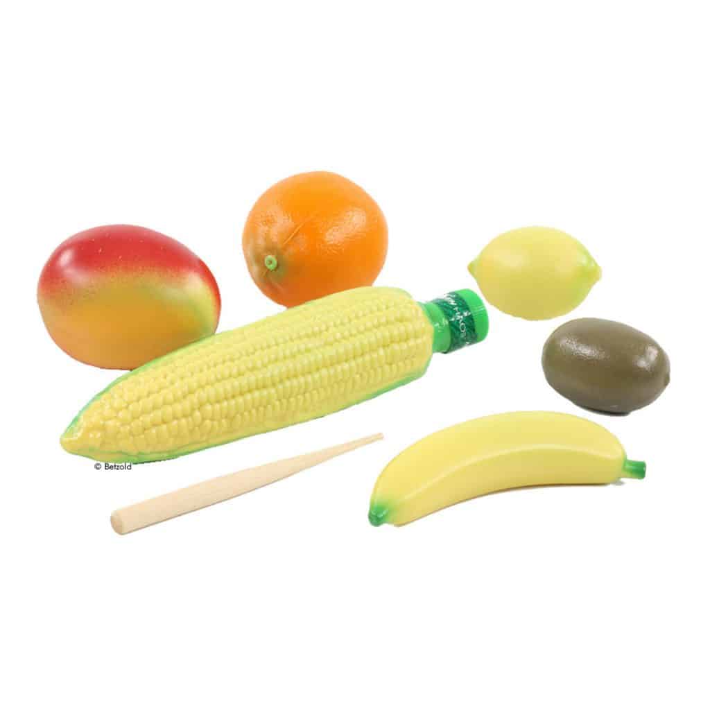 6 Obst-Shaker im Set mit Mais-Guiro
