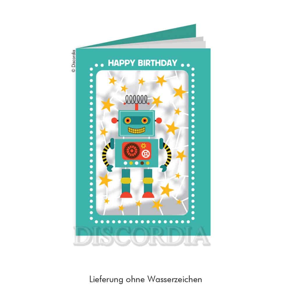 Geburtstagskarte Doppelkarte Lasercut Roboter