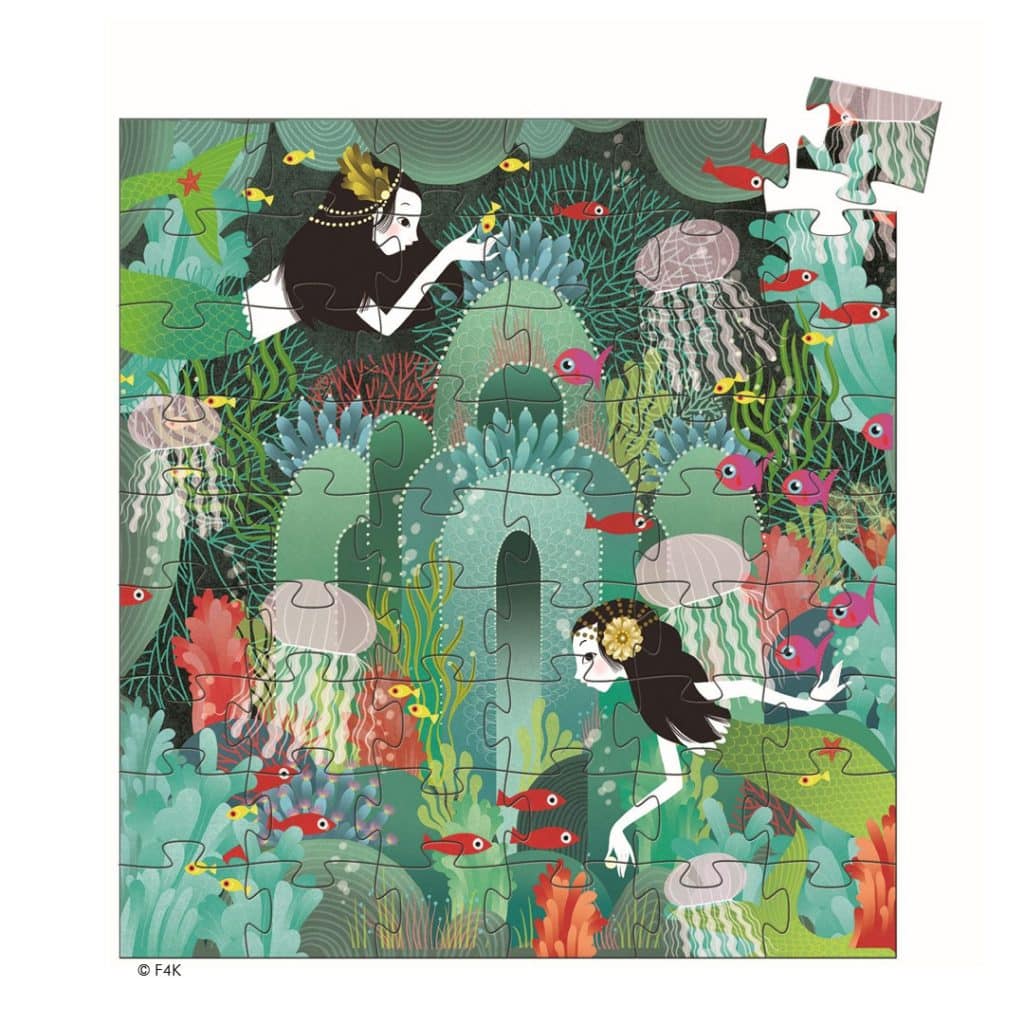 Djeco Silhouetten-Puzzle Muschel mit Meerjungfrau 54 Teile