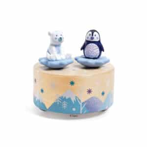 Magnet-Musikbox mit drehenden Figuren Eisbär und Pinguin