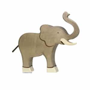 Holztiger Holzfigur Elefant mit erhobenem Rüssel