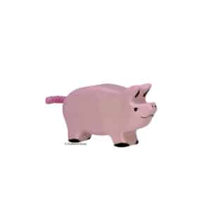 Holztiger Holzfigur rosa Schwein Ferkel