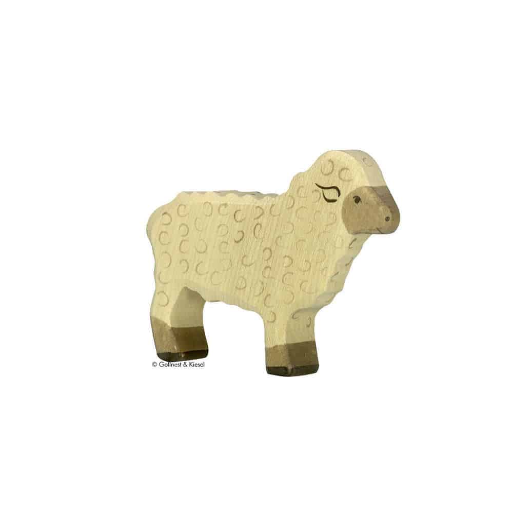 Holztiger Holzfigur stehendes Schaf