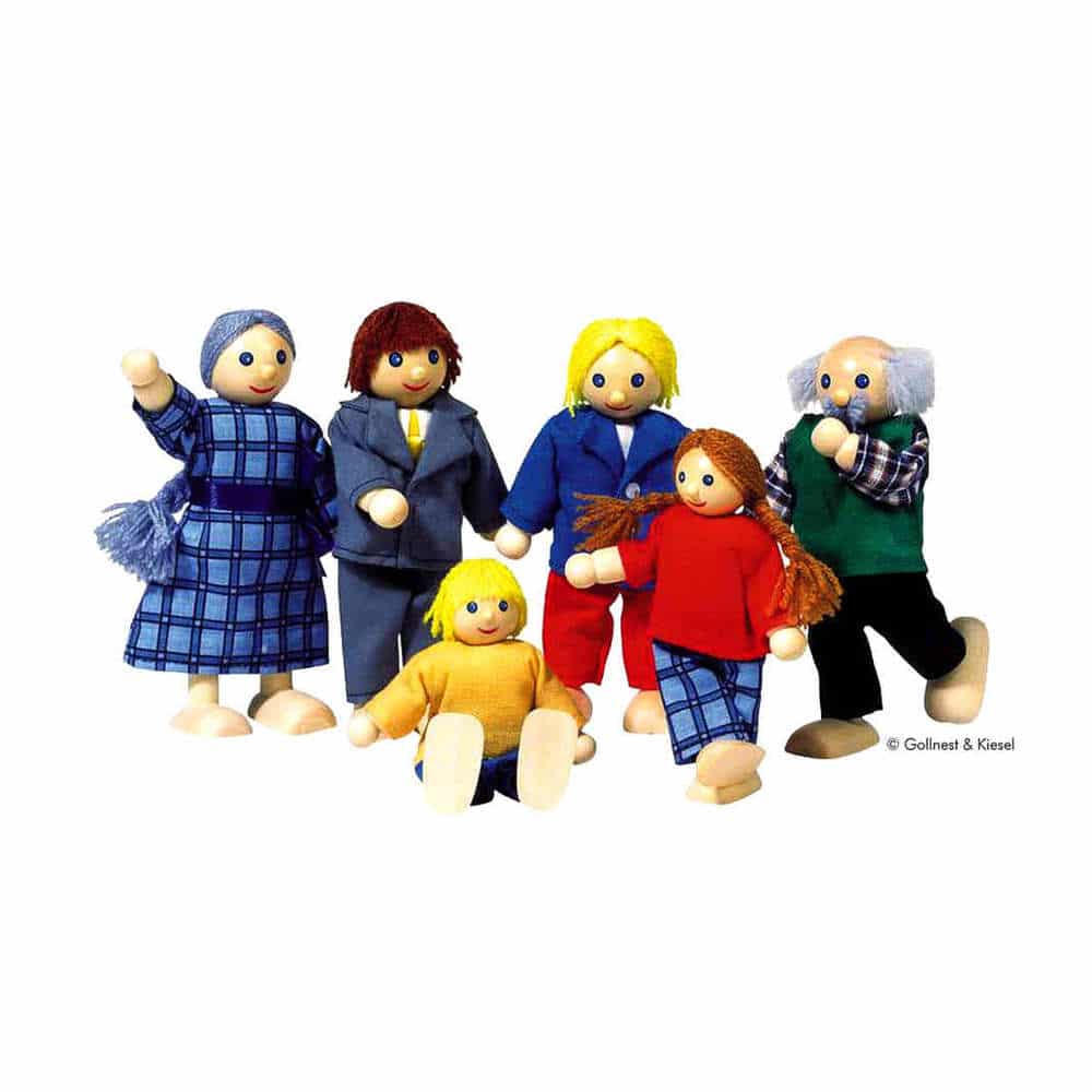 Puppenfamilie mit Großeltern für das Puppenhaus