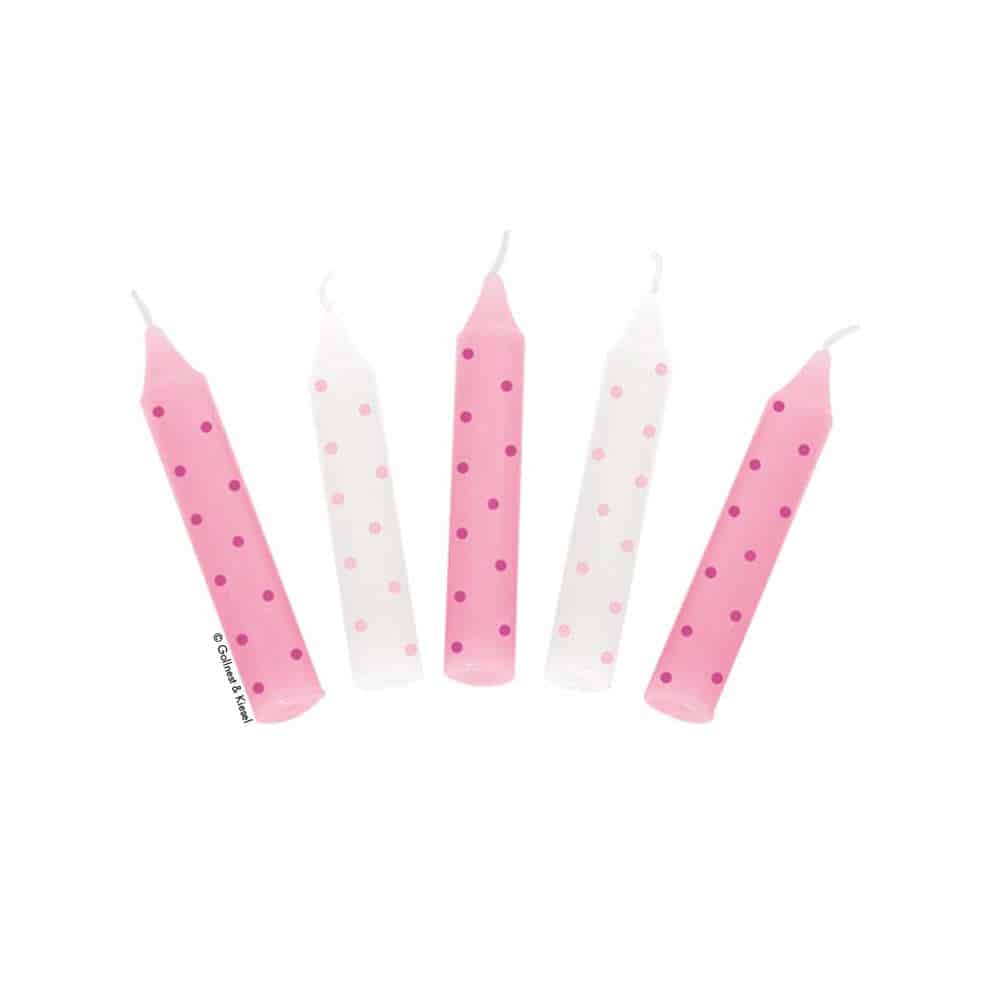 10 rosa-weiße Geburtstagskerzen gepunktet