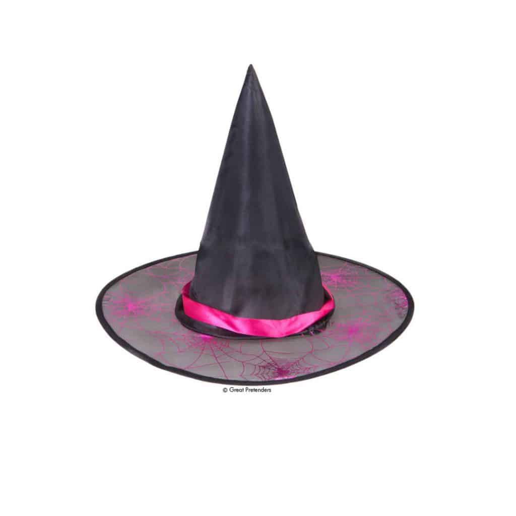 Hexenkostüm schwarz-pink mit Hexenhut