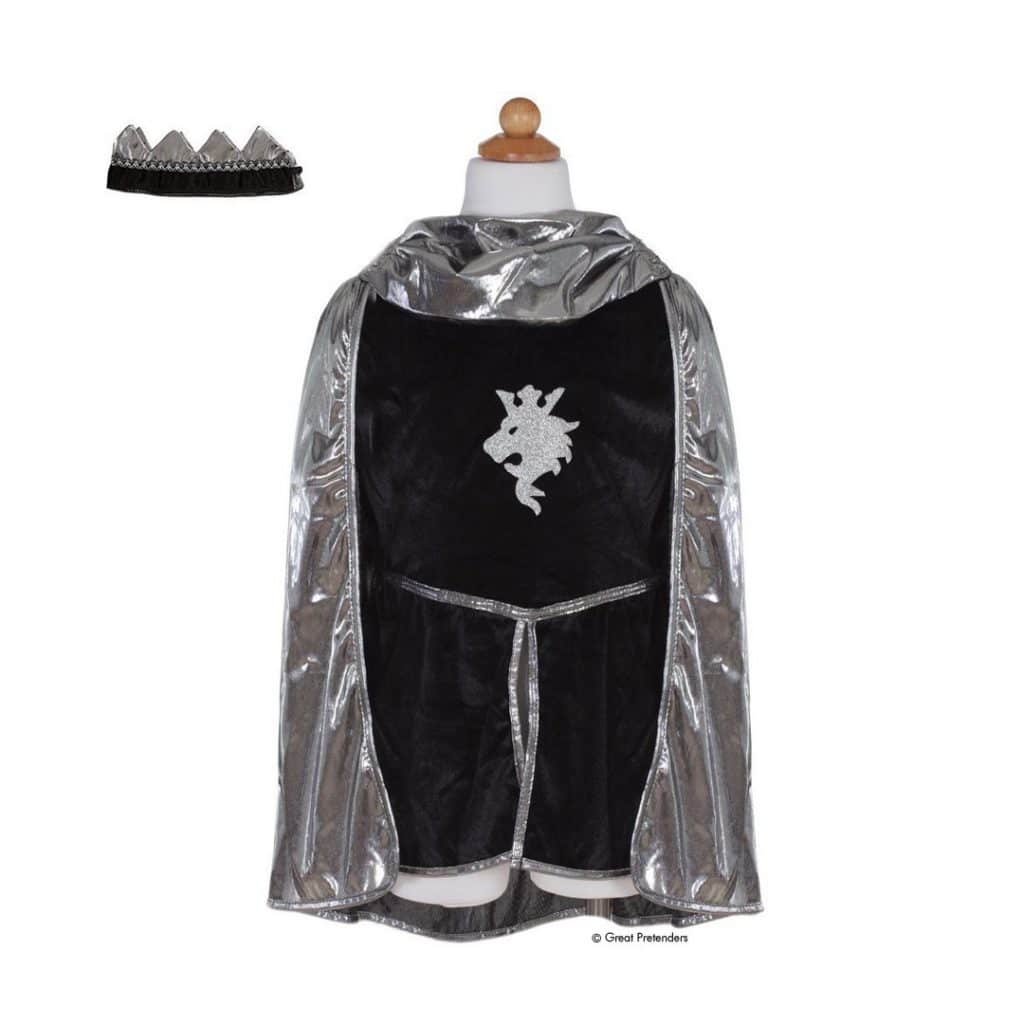 Ritter-Kostüm Silber mit Tunika, Cape und Krone