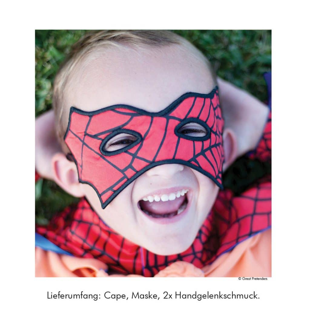 Spider-Kostüm mit Cape, Maske & Manschetten