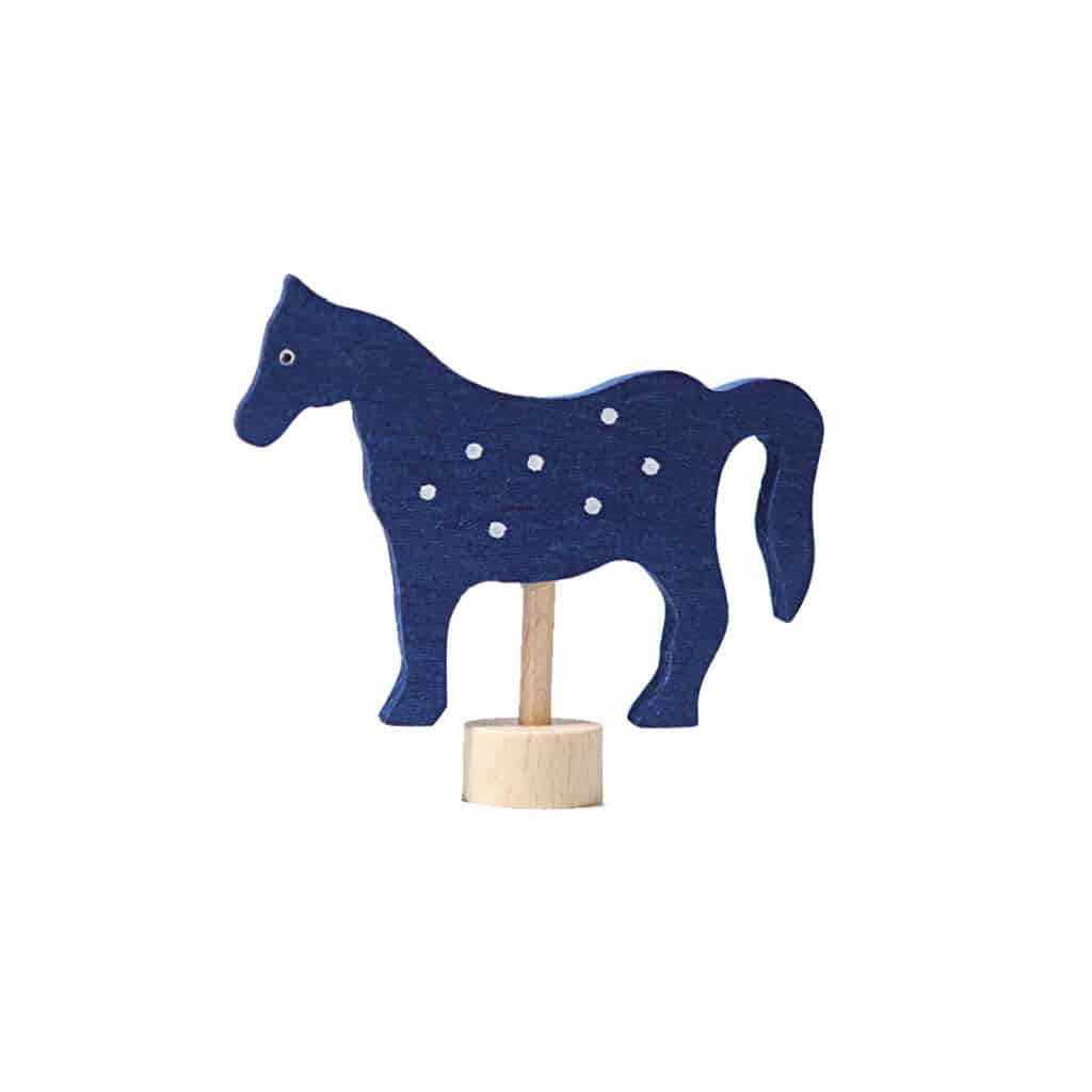 Grimms-Geburtstagsdekoration-Steckfigur-Pferd-handbemalt-blau-gepunktet