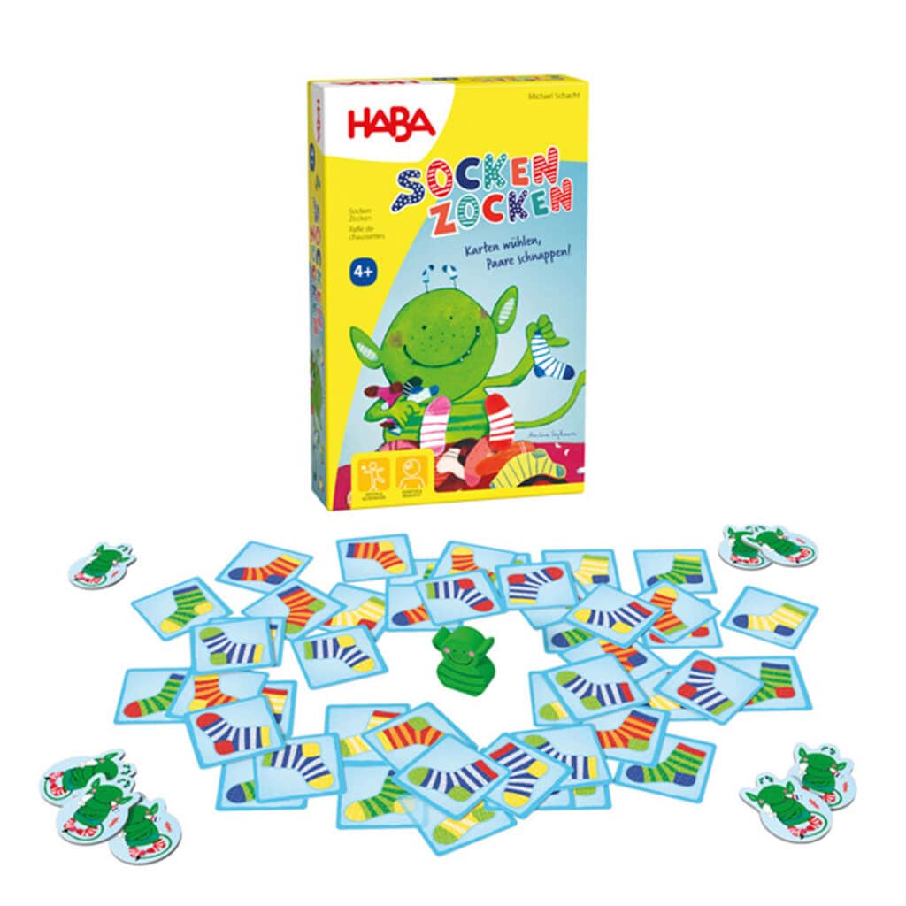 HABA-Mitbringspiel-Kinderspiel-Gesellschaftsspiel-Brettspiel-Socken-zocken