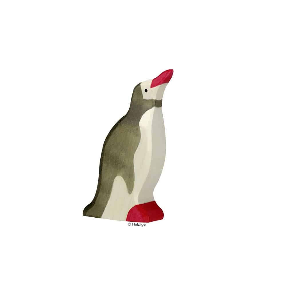 Holztiger Holzfigur Pinguin mit gerecktem Kopf