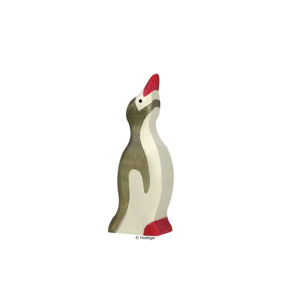 Holztiger Holzfigur Pinguin klein mit gerecktem Hals