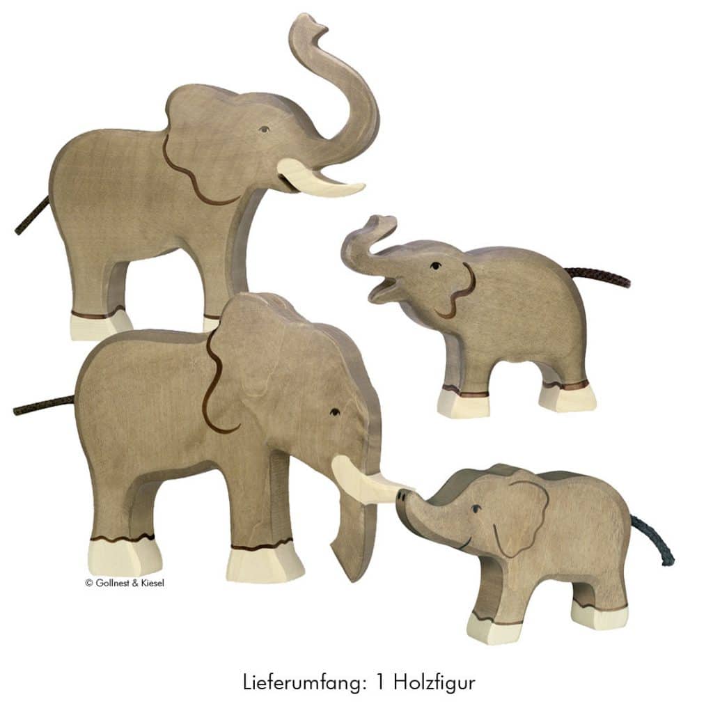 Holztiger Holzfigur Elefant mit erhobenem Rüssel