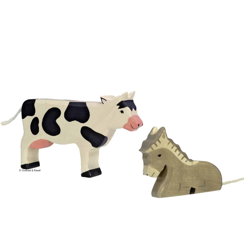 Holztiger-Krippenfiguren-Esel-Kuh