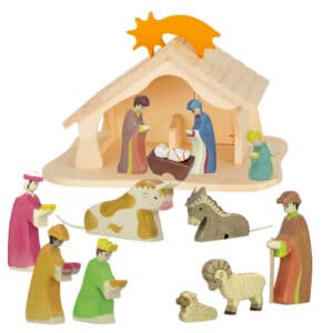 Holztiger-grosse-Weihnachtskrippe-Krippenfiguren-und-Tiere-im-Stall-mit-Weihnachtsstern
