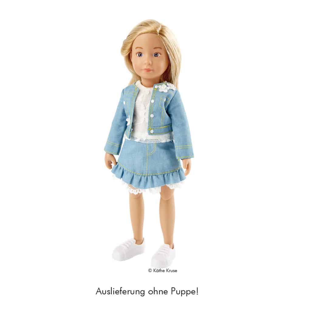Kruselings Puppe Outfit Vera Jeanskleid mit Spitzen-Bluse