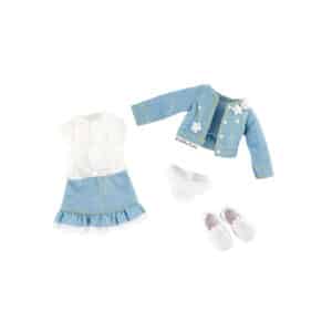 Kruselings Puppe Outfit Vera Jeanskleid mit Spitzen-Bluse