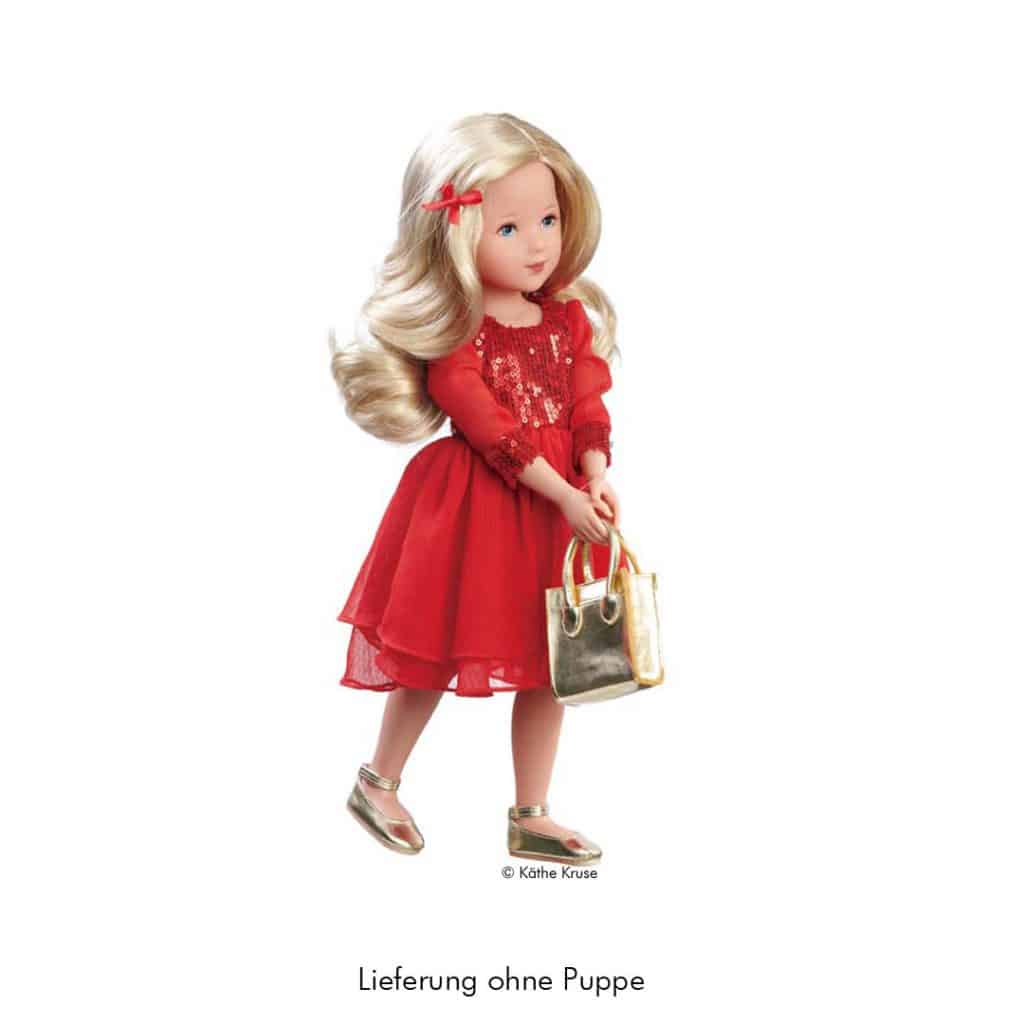 Käthe Kruse Puppenkleidung rotes Partykleid mit Pailletten 41-43cm
