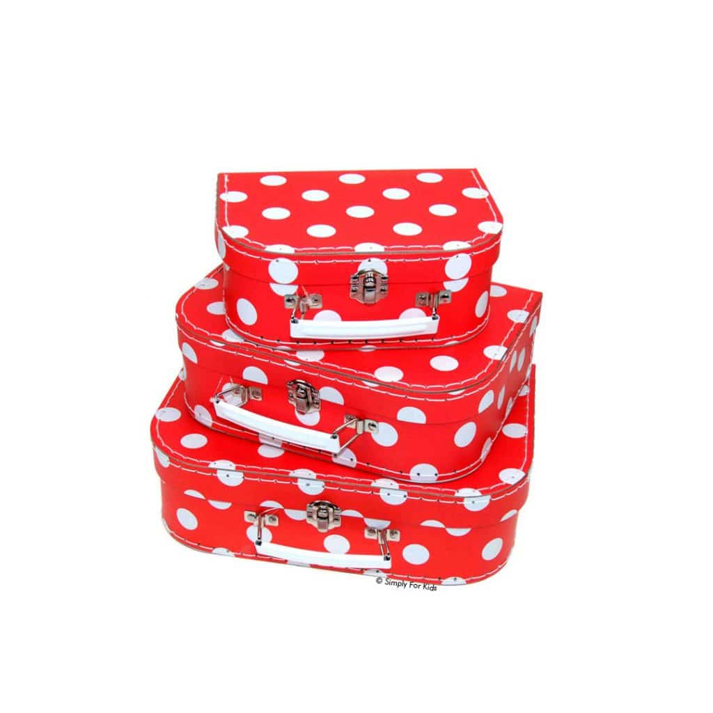 Puppenkoffer in Rot mit Polka Dots