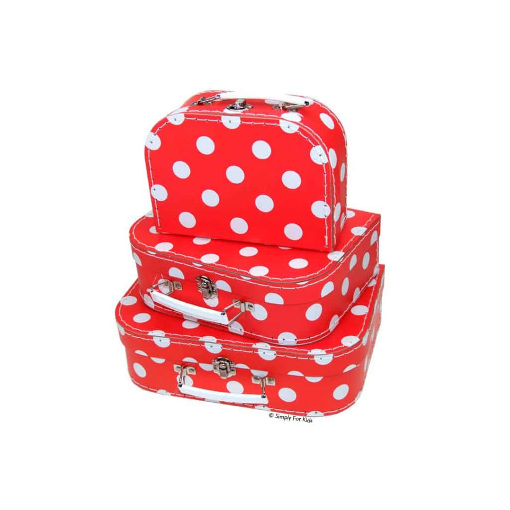 Puppenkoffer in Rot mit Polka Dots