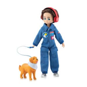 Lottie-Puppe-LT128-Finn-Wissenschaftler-mit-Hund-Overall-und-Kopfhoerer