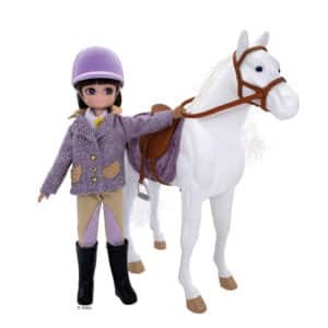 Lottie Puppe Reiterin mit weißem Pferd