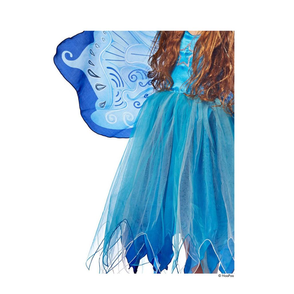 Kostüm blaues Feenkleid mit Flügeln und Glitzer