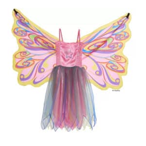 Kostüm buntes Feenkleid mit Flügeln und Glitzer