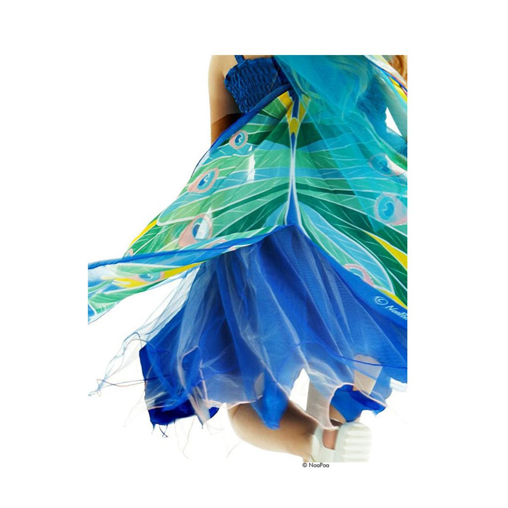 Kostüm blaues Feenkleid Pfauen-Prinzessin mit Flügeln