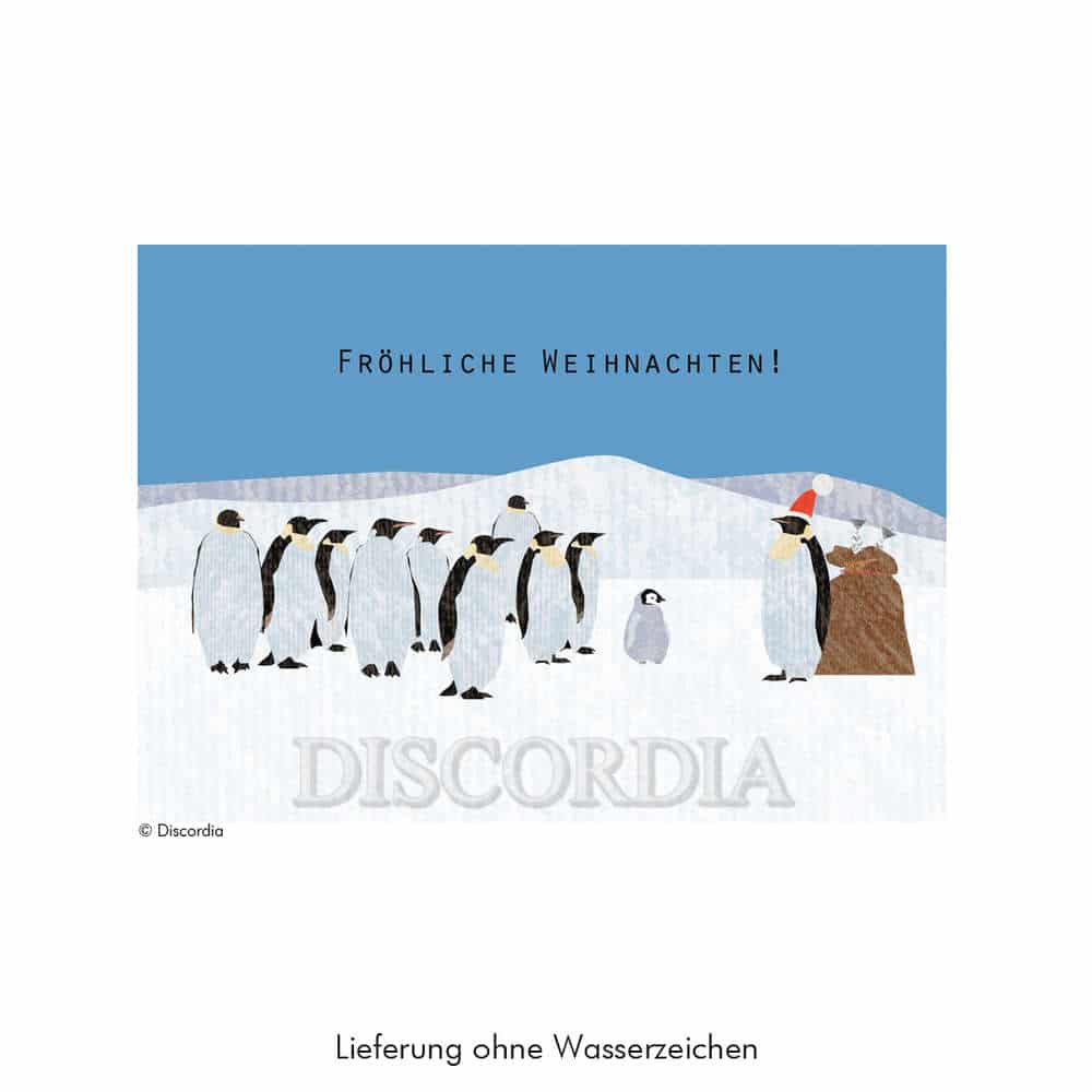 Weihnachtskarte Pinguine aus Holzschliffpappe mit Umschlag
