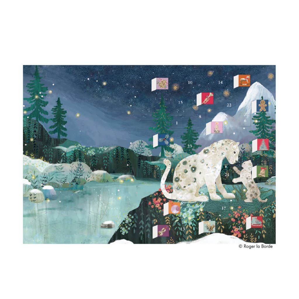 Adventskalender-Weihnachtskarte Schnee-Leopard