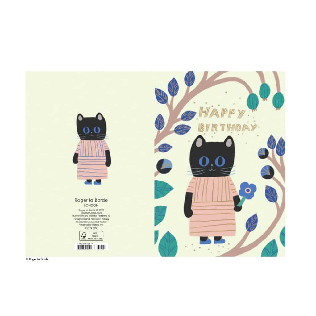 Geburtstagskarte Katze mit Blumen