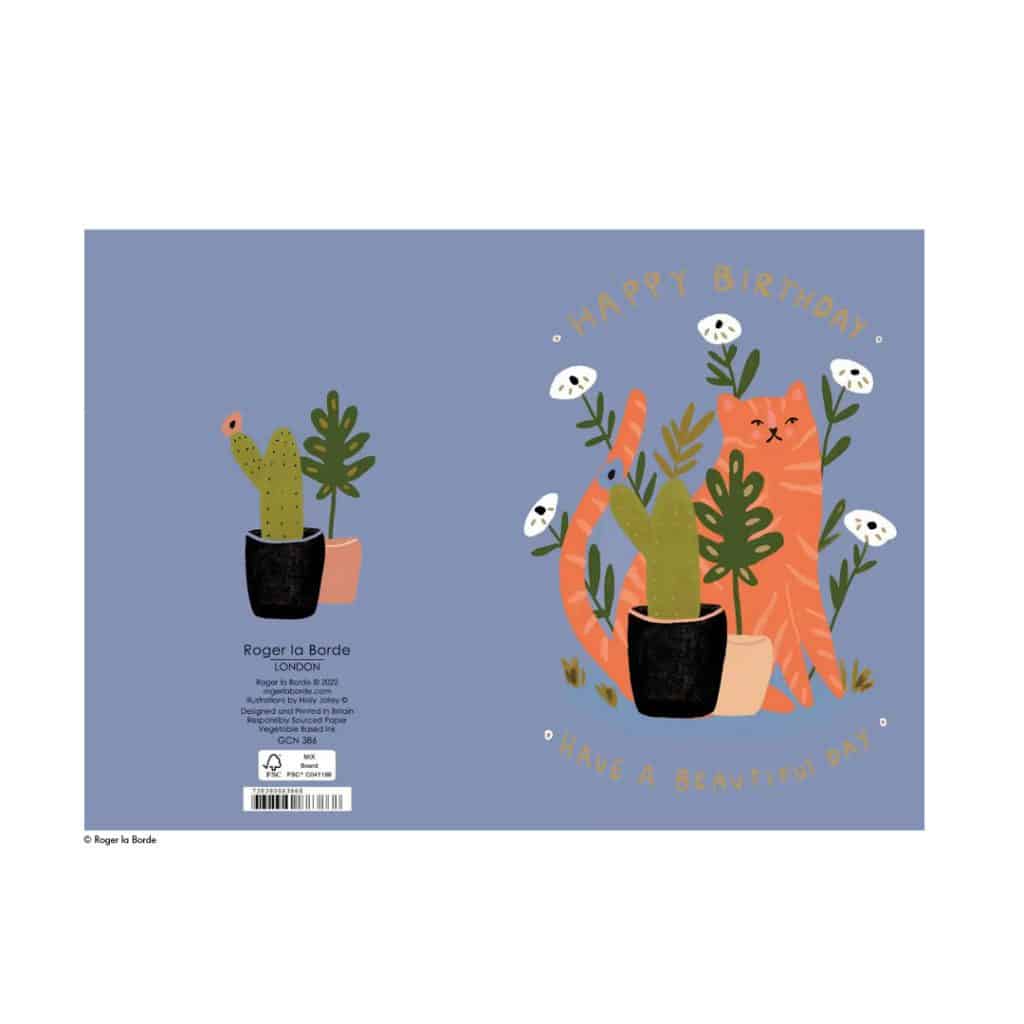 Geburtstagskarte Katze mit Kaktus