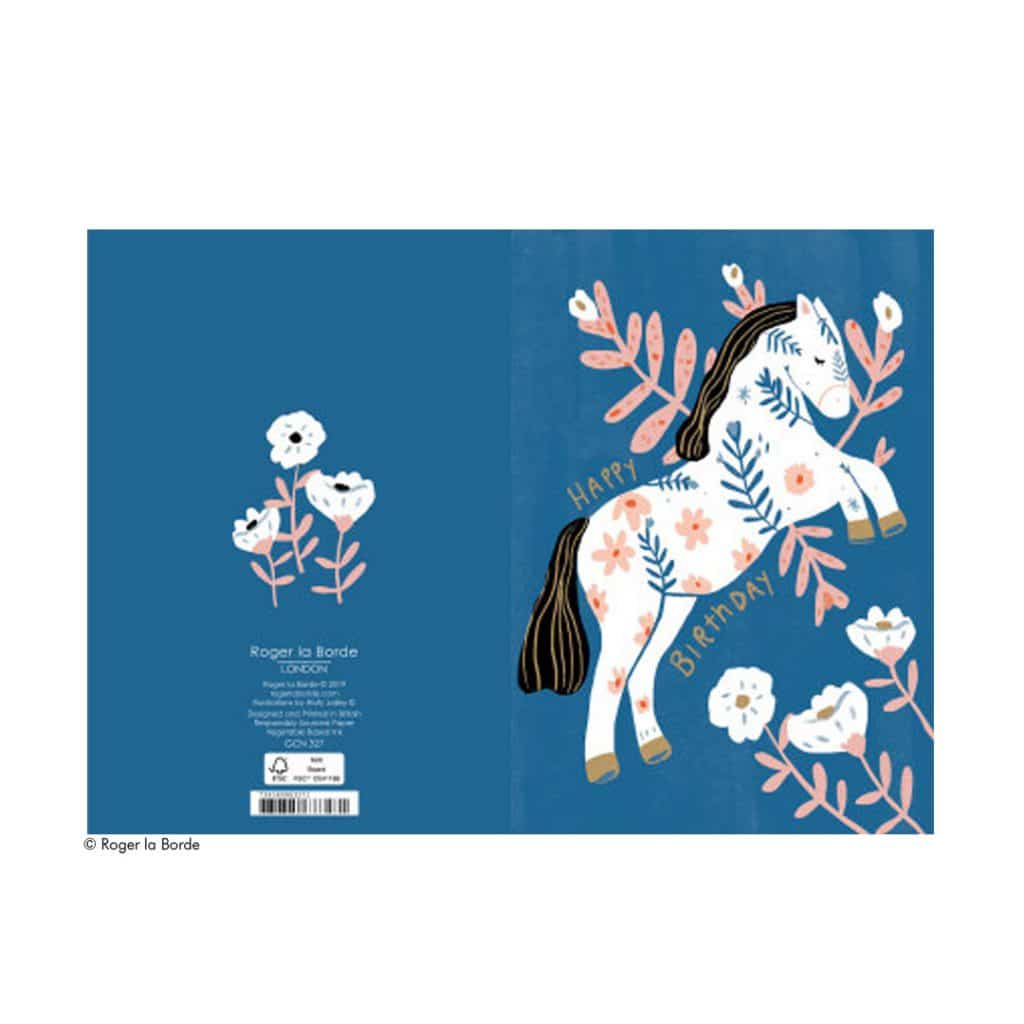 Geburtstagskarte Pferd mit Blumen