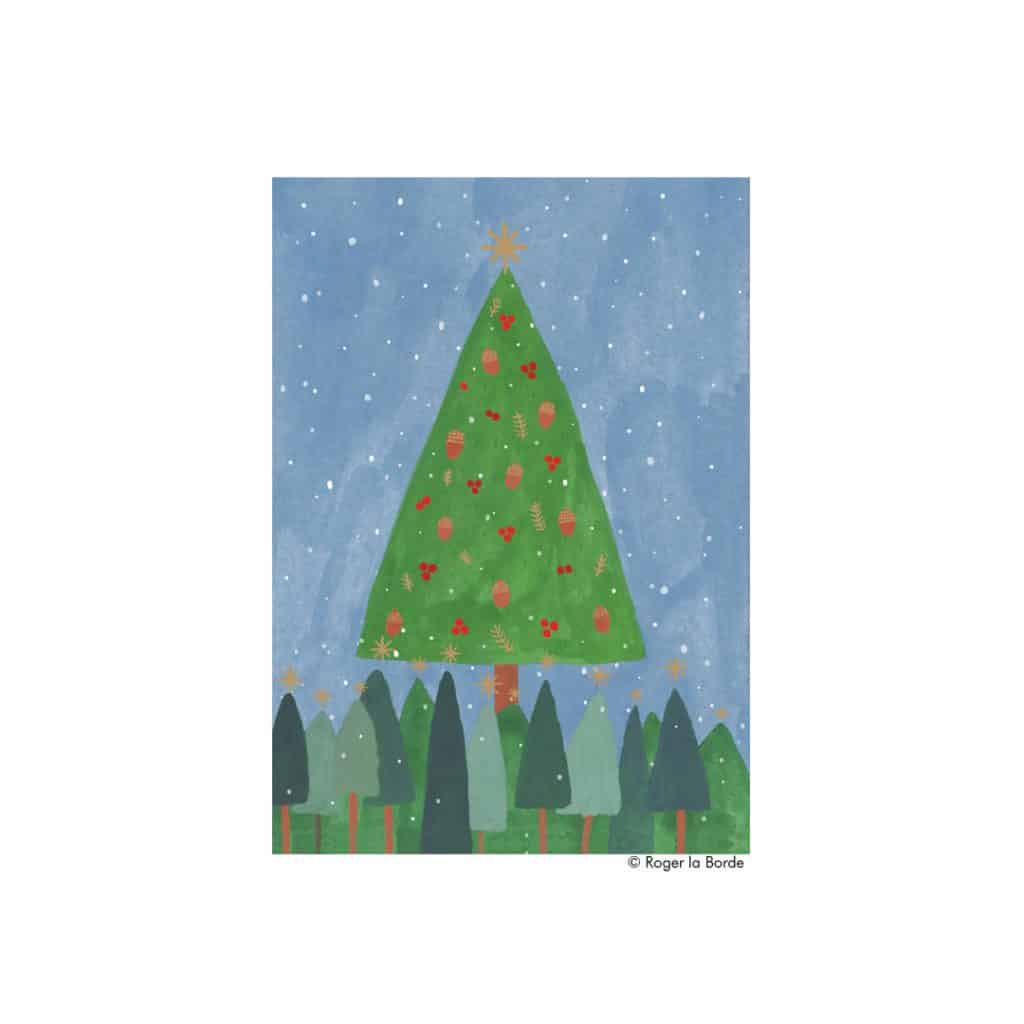 Weihnachtskarte Baum mit Beeren und Eicheln