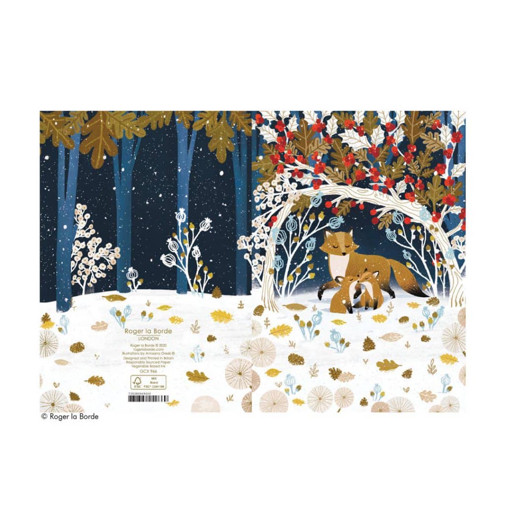Weihnachtskarte Fuchs-Familie im Winterwald