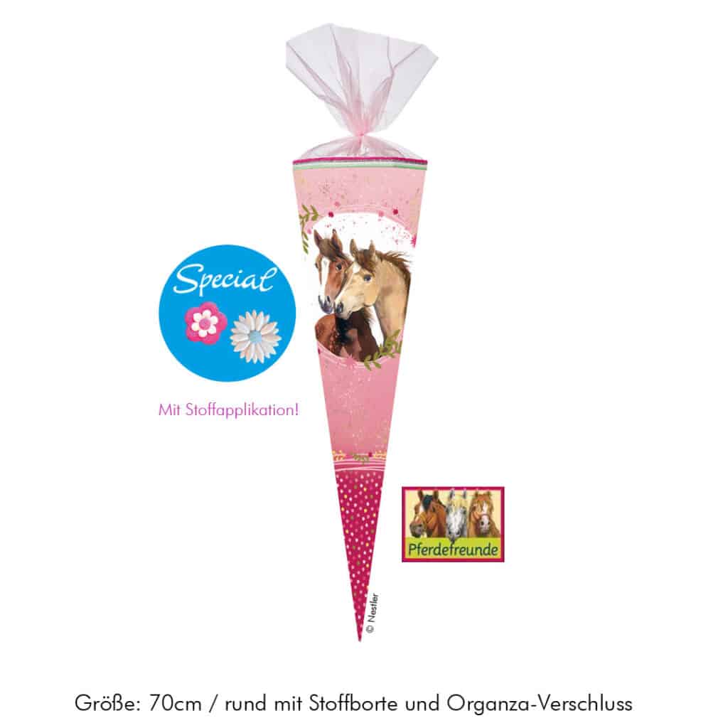 Schultüte Zuckertüte Coppenrath Pferde-Freunde Special mit Stoffblumen 70cm