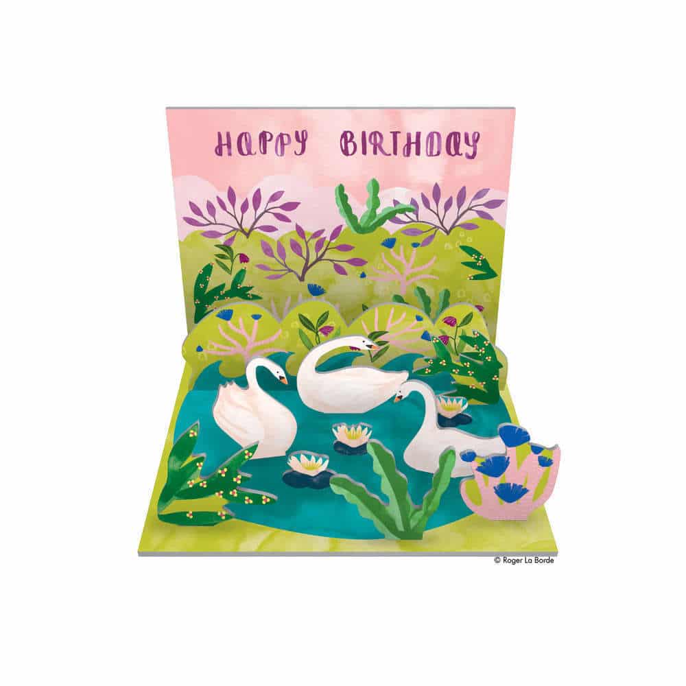 3D-Geburtstagskarte Schwäne Pop & Slot