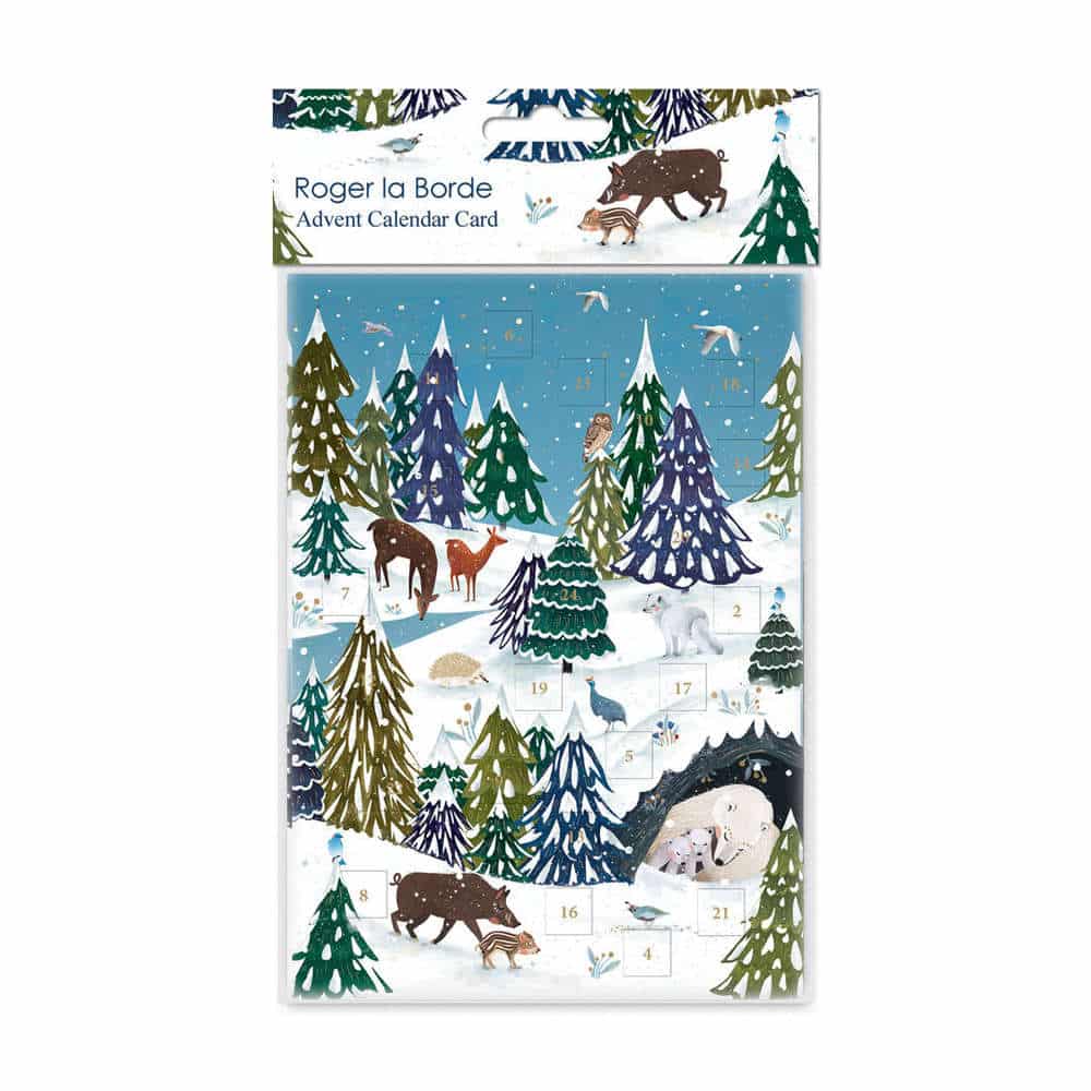 Adventskalender-Weihnachtskarte Winterlandschaft mit Tieren