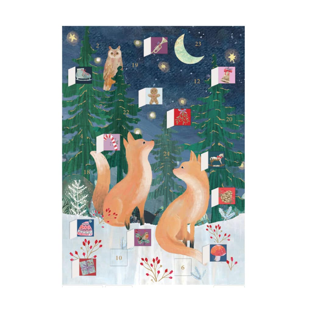 Roger-la-Borde-Adventskalender-Weihnachtskarte-mit-Glitzer-verliebte-Fuechse-ACC091-01