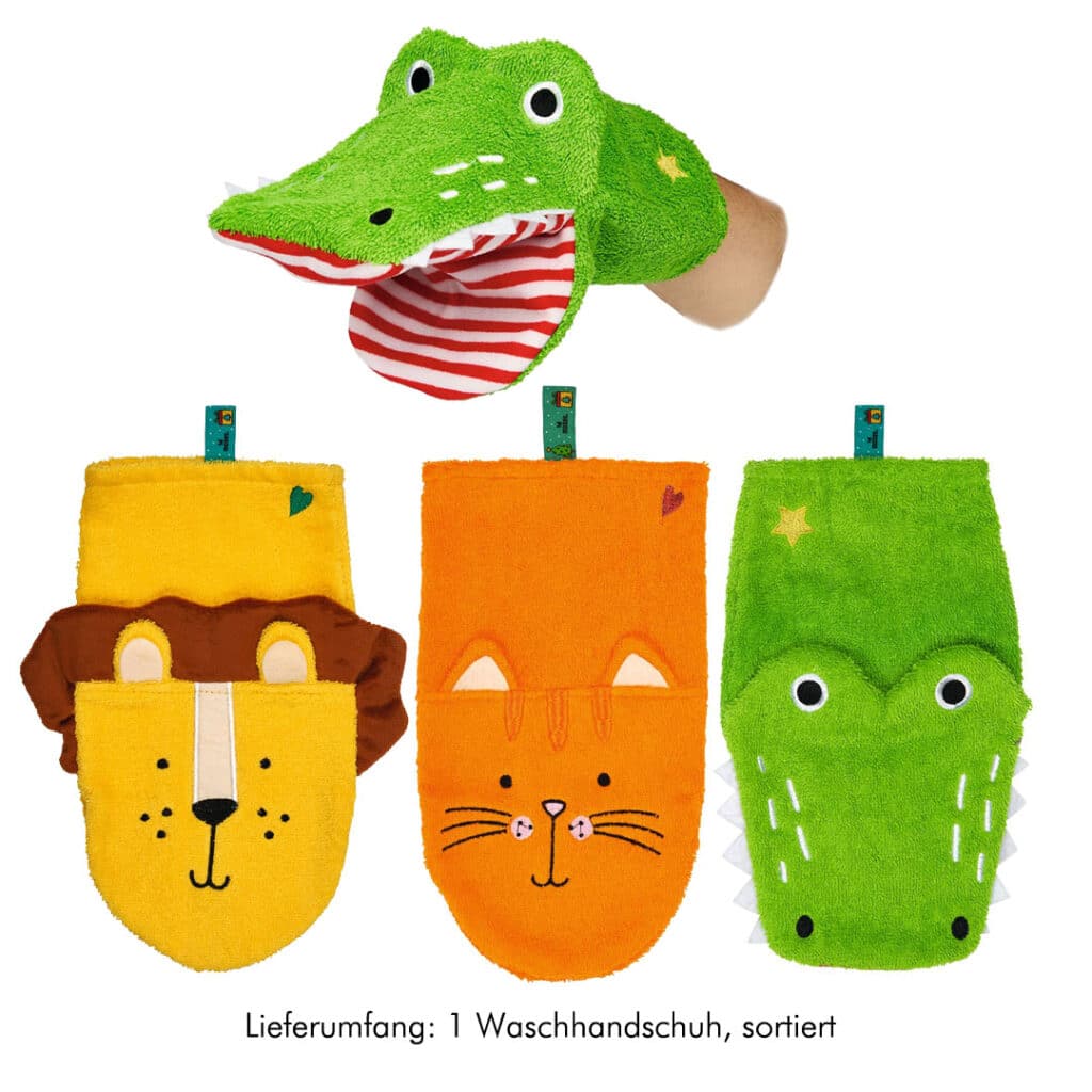 Moses-Zauber-Waschhandschuh-Loewe-Katze-Krokodil