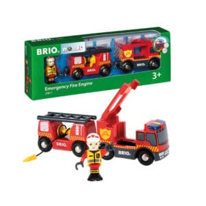 BRIO-World-Holzeisenbahn-Zubehör-Feuerwehr-Leiterfahrzeug-mit-Sirene-Licht-und-Figur-33811