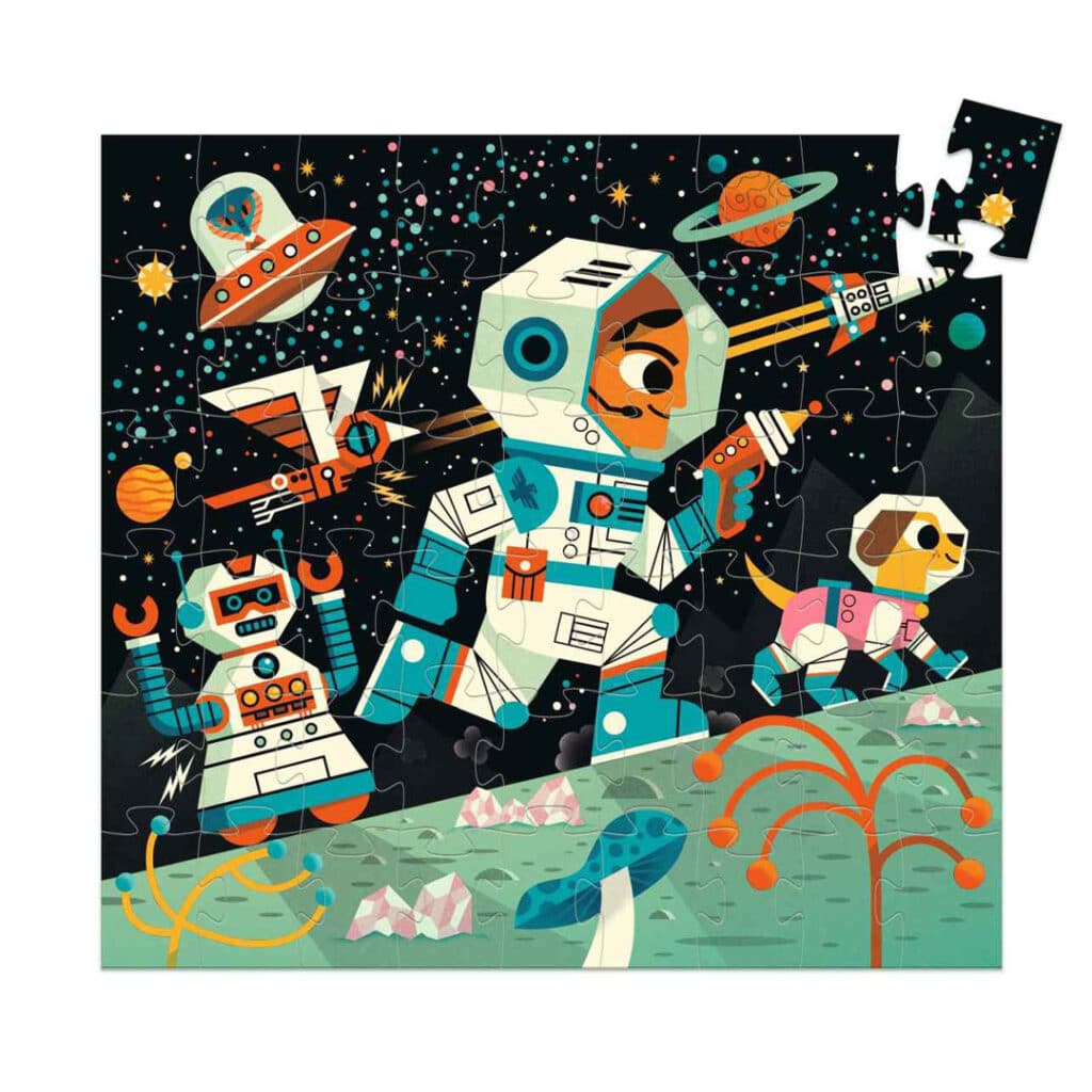 Djeco-Silhouetten-Puzzle-Raumstation-Rakete-Astronaut-54-Teile-DJ07291-01