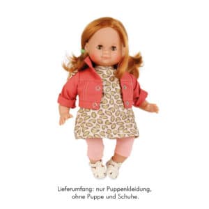 Schildkroet-Puppenkleidung-Schlummerle-Kleid-mit-Fleckenmuster-Jacke-Leggings-32cm