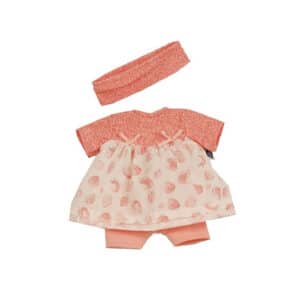 Schildkroet-Puppenkleidung-rosa-Sommerkleid-Erdbeeren-mit-Haarband-und-kurzen-Leggings