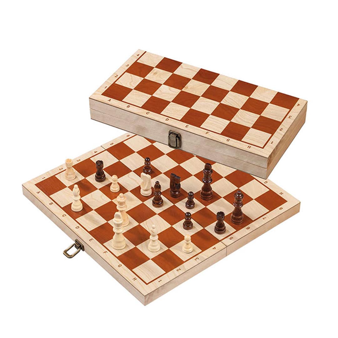 Schachspiel aus Holz mit Kassette, Feldmass 42mm Zambomba