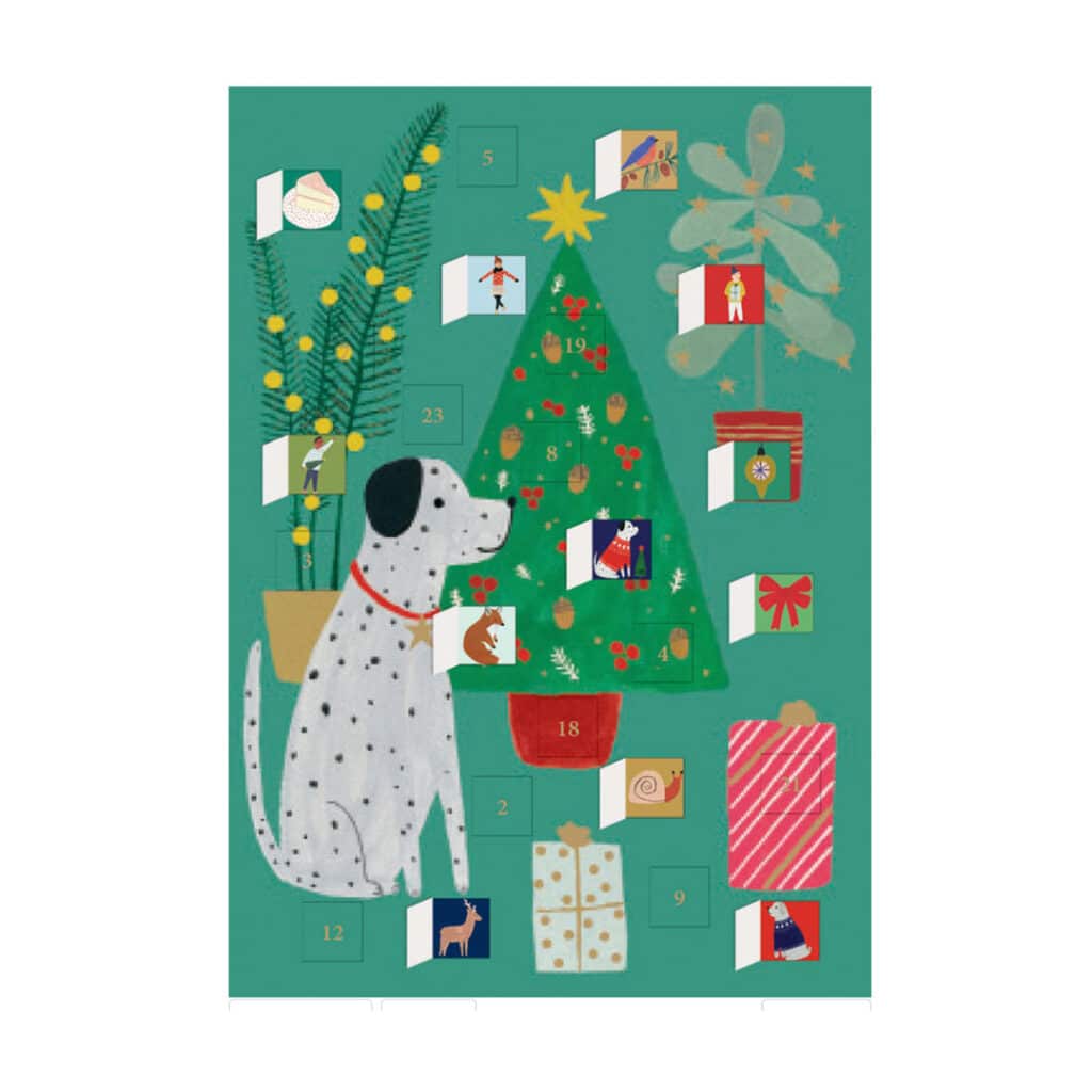 Roger-la-Borde-Adventskalender-Weihnachtskarte-mit-Glitzer-Hund-Dalmatiner-ACC095-01