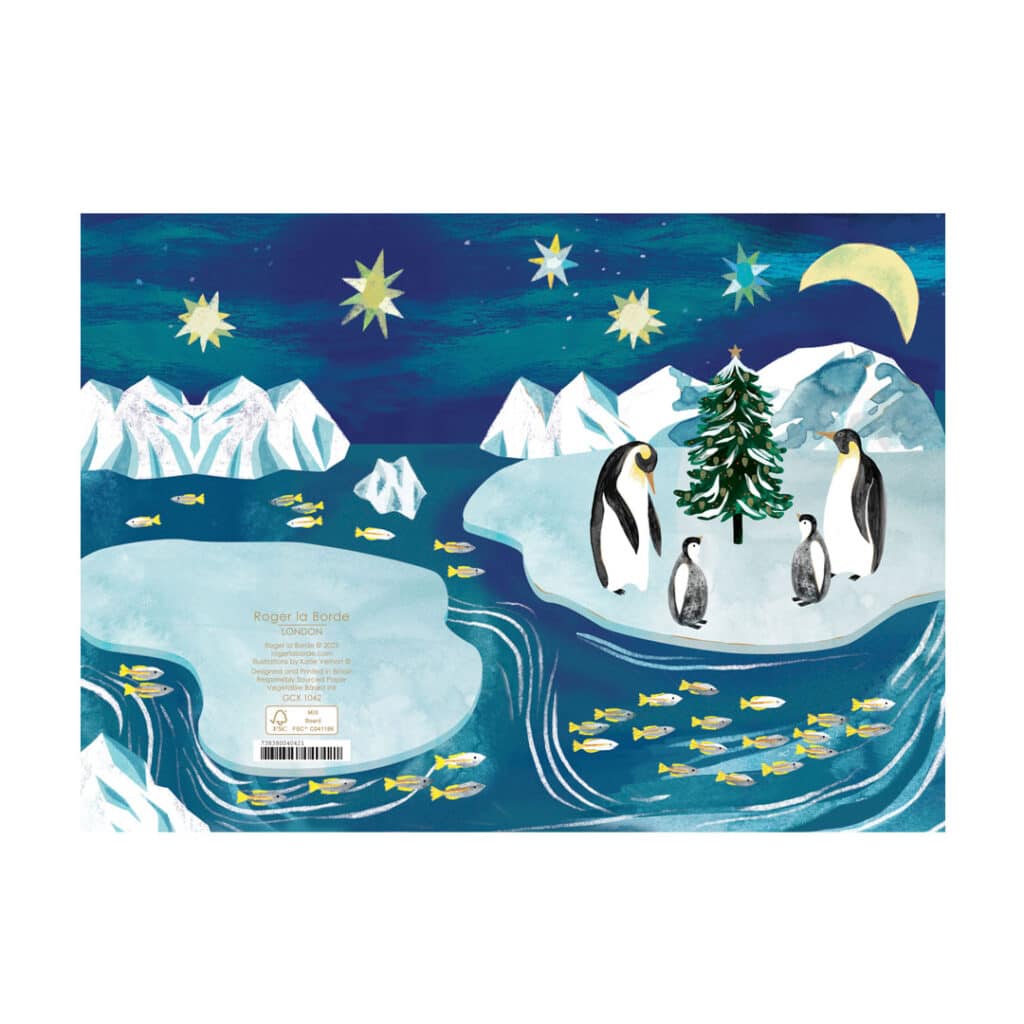 Roger-la-Borde-Weihnachtskarte-Doppelklappkarte-Pinguin-Familie-GCX1042