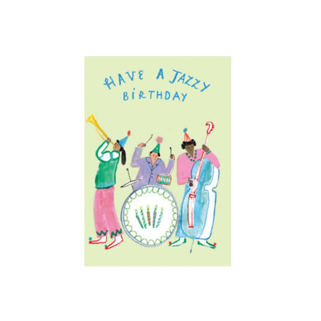 Roger-la-Borde-Karte-Glueckwunschkarte-Geburtstagskarte-Doppelklappkarte-Have-a-jazzy-birthday