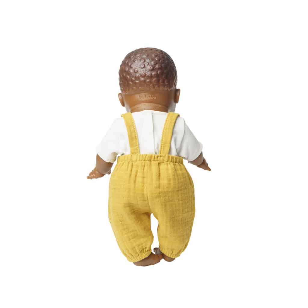 Heless-Puppenkleidung-Latzhose-gelb-und-Shirt-Bio-Baumwolle-04